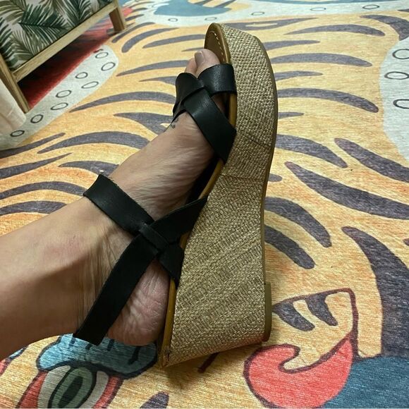 Crown vintage strappy black platform shoes/wedges/espadrilles - Picture 5 of 7